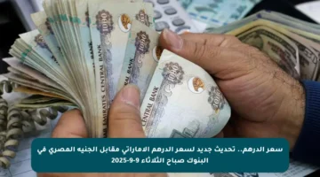 سعر الدرهم.. تحديث جديد لسعر الدرهم الإماراتي مقابل الجنيه المصري في البنوك صباح الثلاثاء 9-9-2025